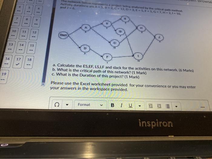 BROWSE the network below represents a project
