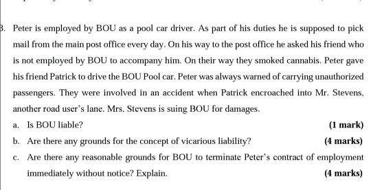 B. Peter is employed by BOU as a pool car driver.