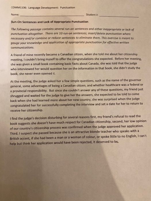 COMM1106: Language Development: Punctuation Name: