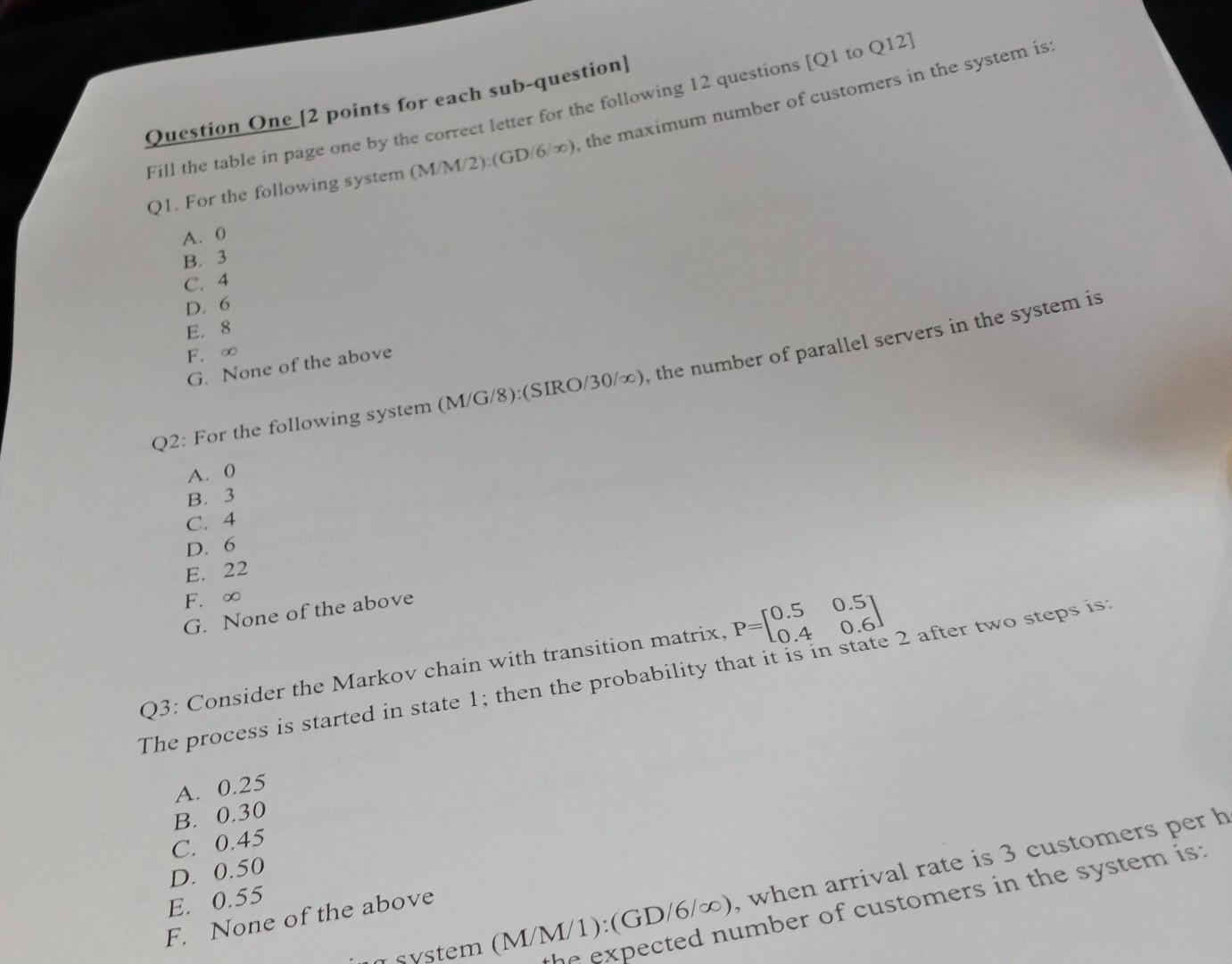Question One 12 points for each sub-question]