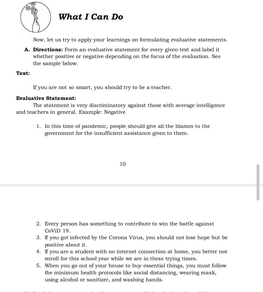 What I Can Do Now, let us try to apply your