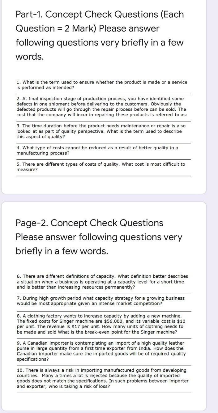 Part-1. Concept Check Questions (Each Question =