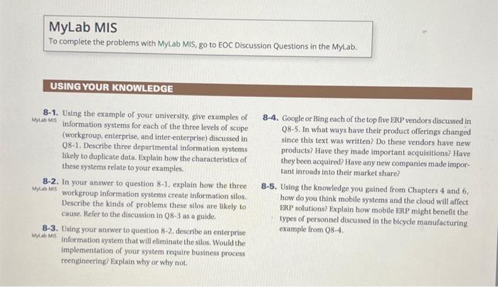 CIS 385 using MIS book. please answer questions
