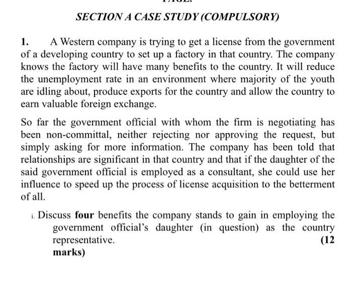 SECTION A CASE STUDY (COMPULSORY) 1. A Western