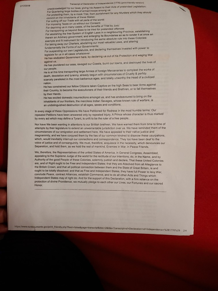 The Declaration of Independence Objectives: