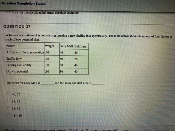 Question Completion Status: Nora has