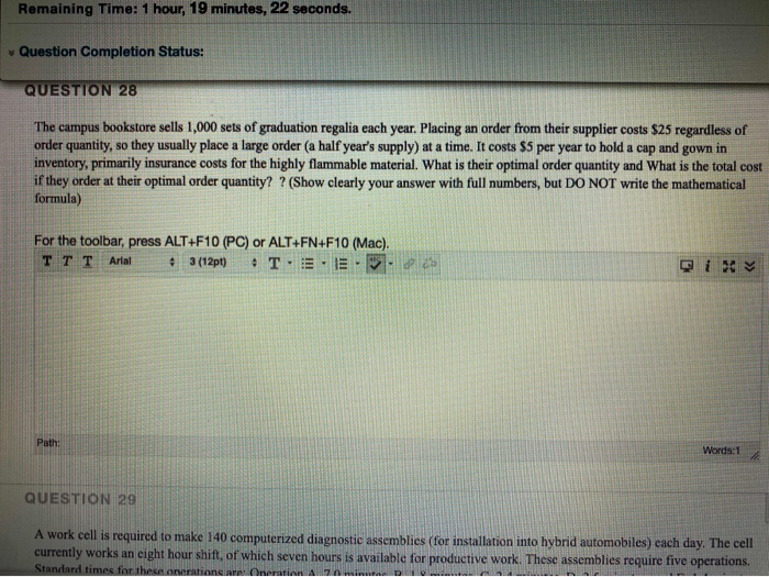 Remaining Time: 1 hour, 19 minutes, 22 seconds.