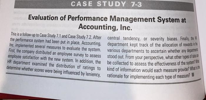 CASE STUDY 7-3 Evaluation of Performance