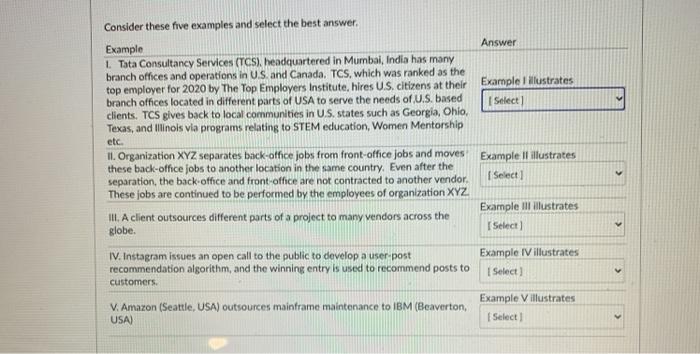 Consider these five examples and select the best