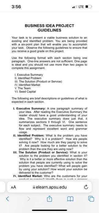 3:56 LTE BUSINESS IDEA PROJECT GUIDELINES Your