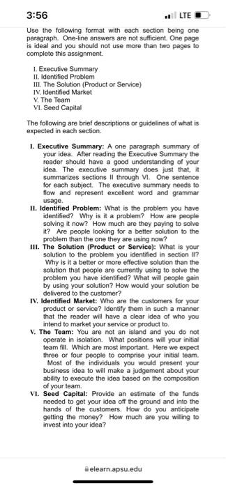 3:56 LTE BUSINESS IDEA PROJECT GUIDELINES Your