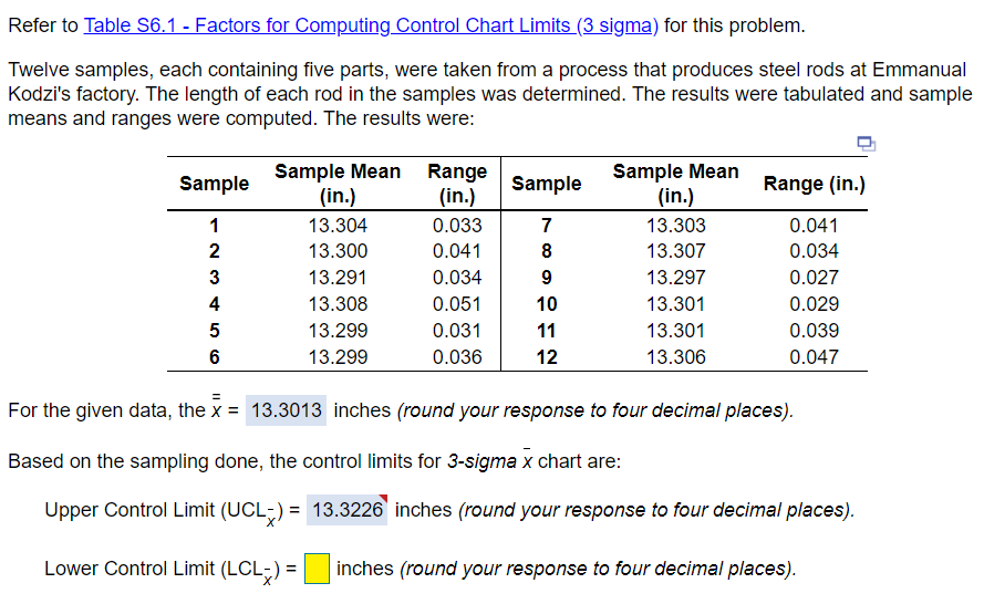 Refer to Table 56.1 - Factors for Computing