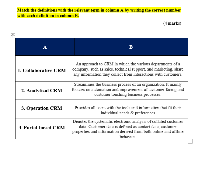 Please support to answer below task Match the