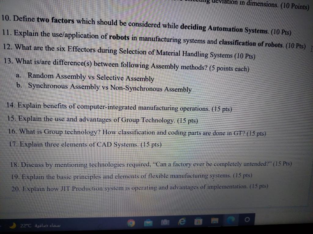 deviation in dimensions. (10 Points) 10. Define