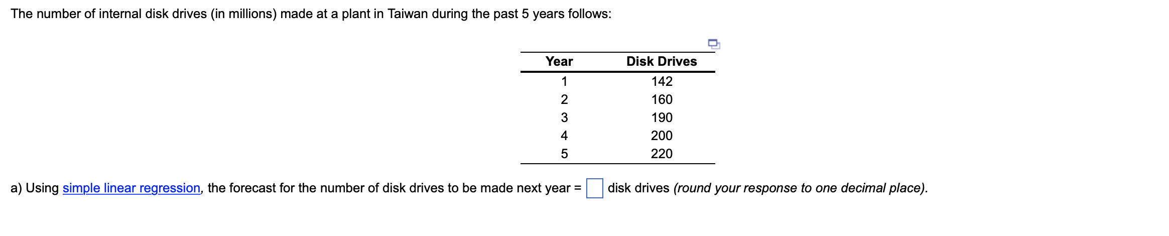 a) Using the forecast for the number of disk