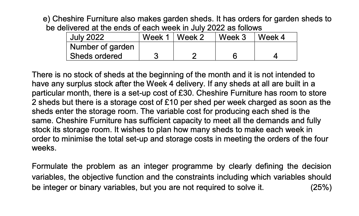 e) Cheshire Furniture also makes garden sheds. It