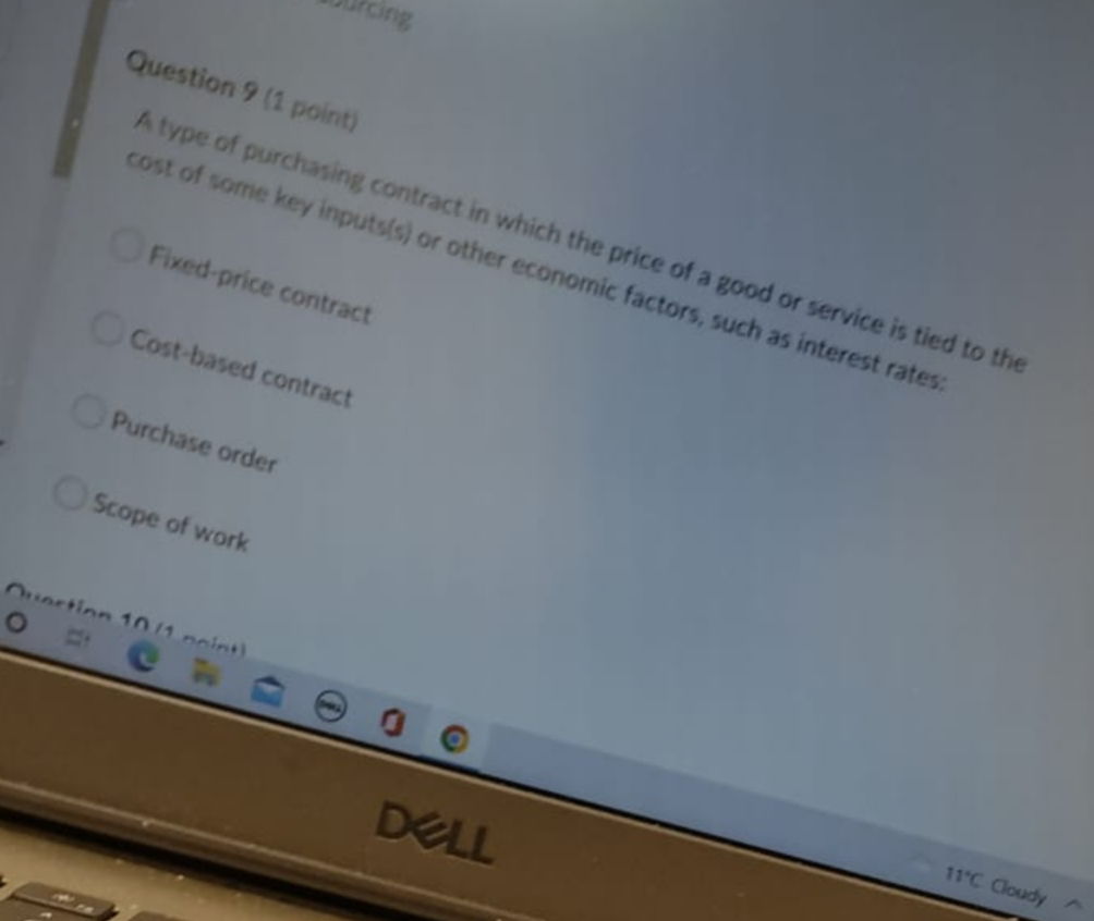 Question 9 (1 point) A type of purchasing