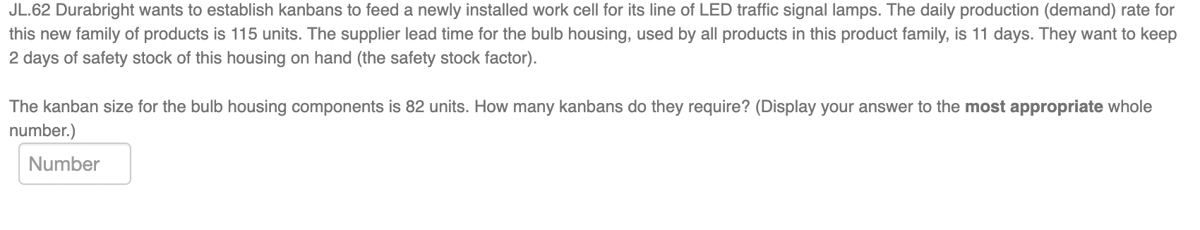 JL.62 Durabright wants to establish kanbans to