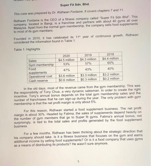 Super Fit Sdn. Bhd. This case was prepared by Dr.