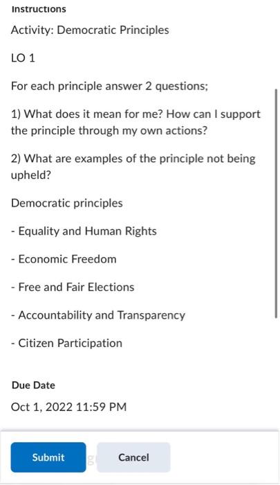 Instructions Activity: Democratic Principles LO1