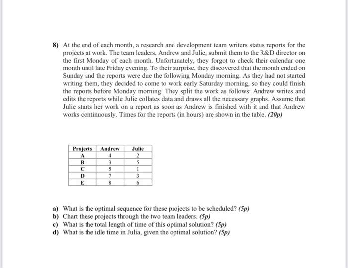 please help 8) At the end of each month, a