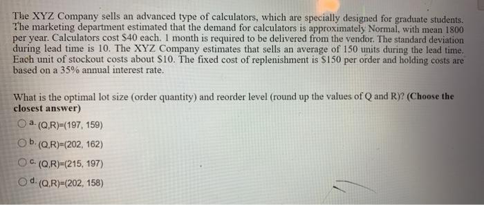 The XYZ Company sells an advanced type of