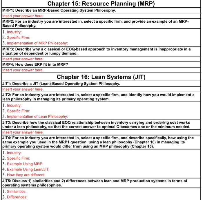 Chapter 15: Resource Planning (MRP) MRP1: