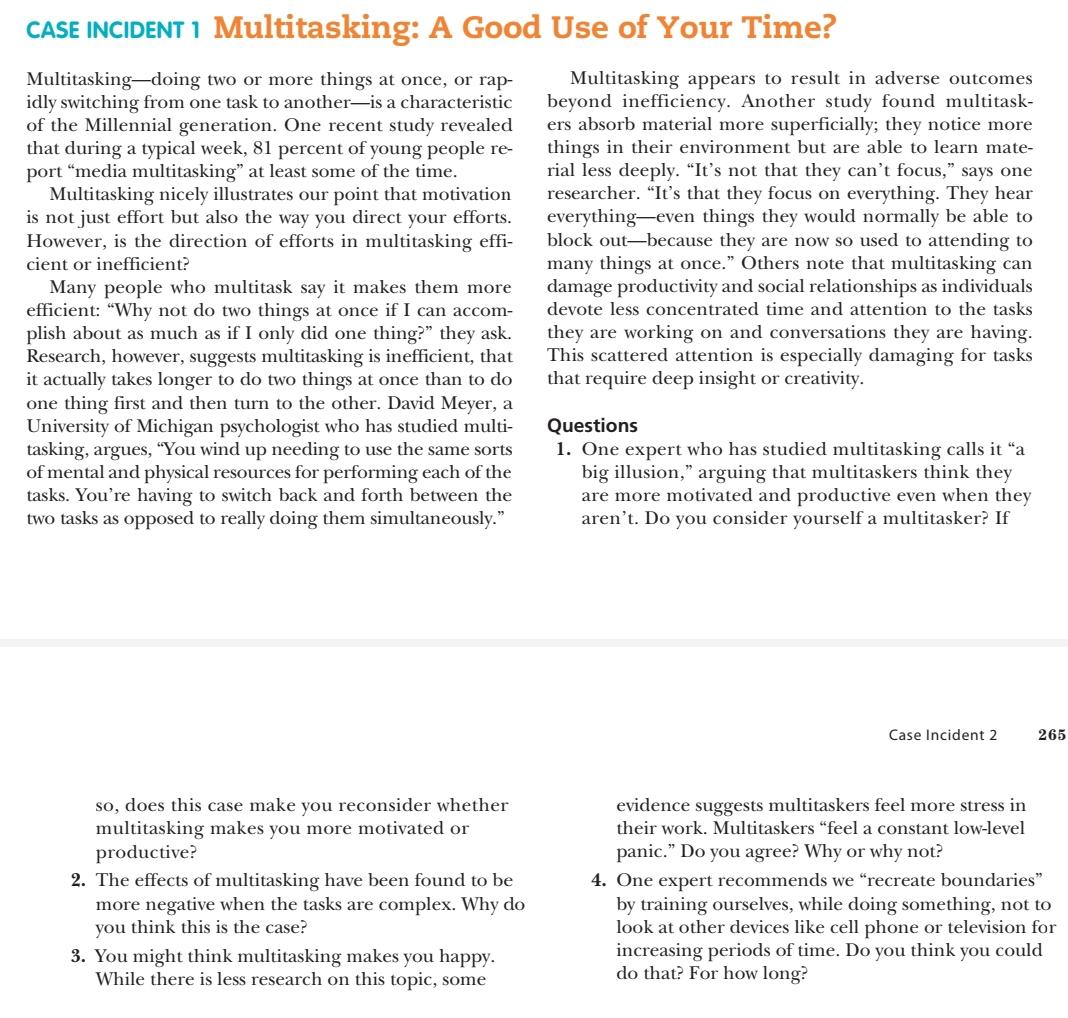 CASE INCIDENT 1 Multitasking: A Good Use of Your