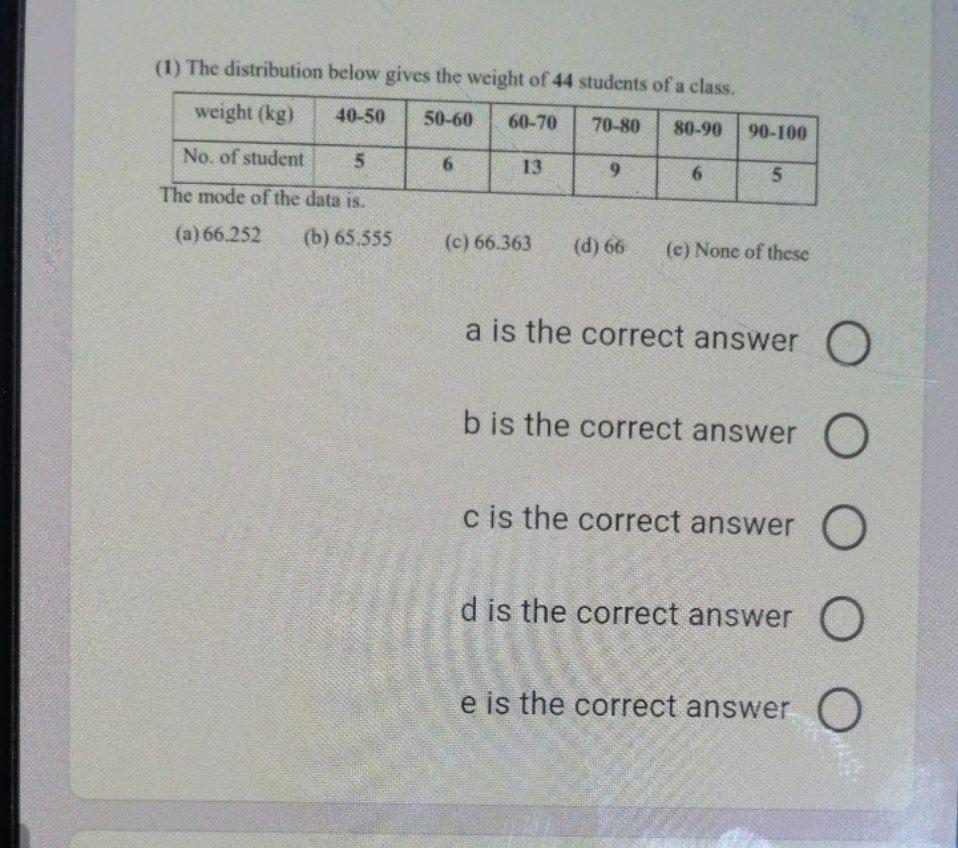 (1) The distribution below gives the weight of 44
