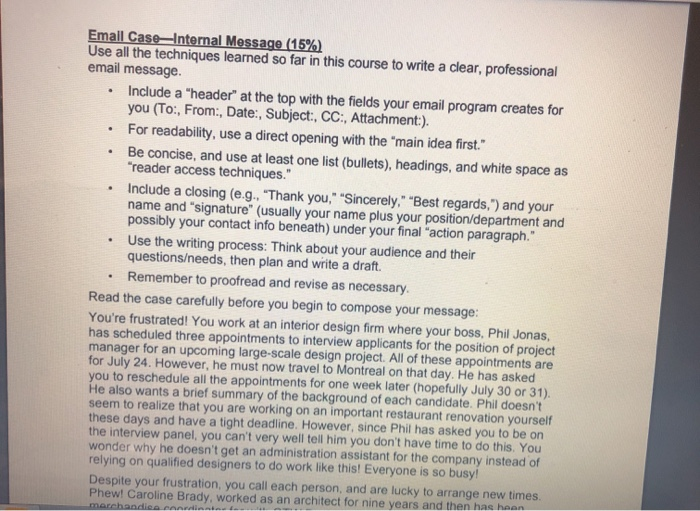 . Email Case-Internal Message (15%) Use all the