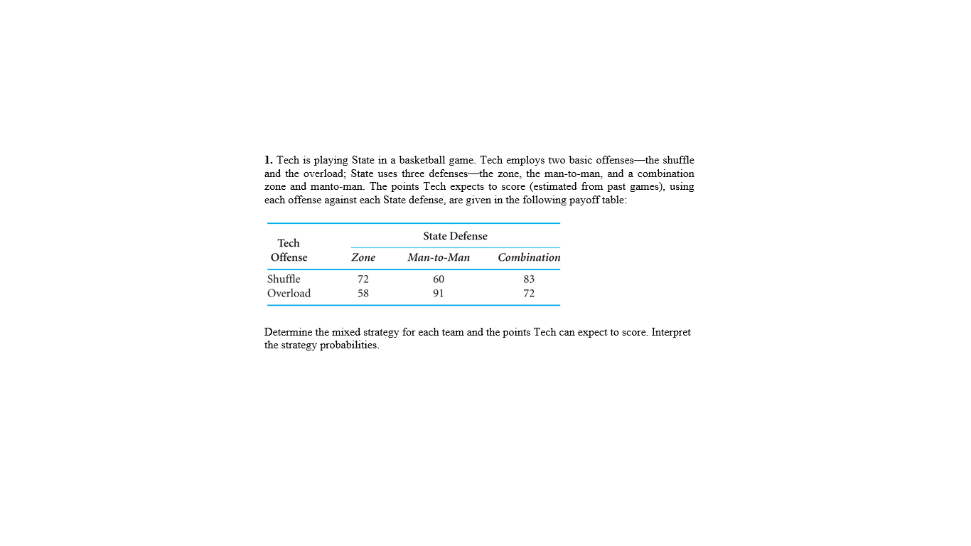 1. Tech is playing State in a basketball game.