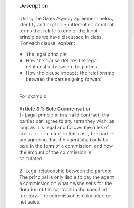 Description Using the Sales Agency agreement