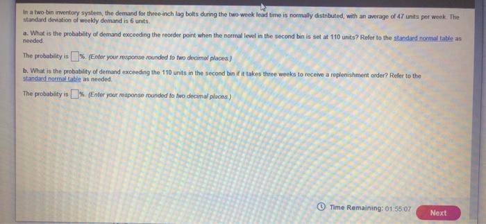 in a two bin inventory system, the demand for