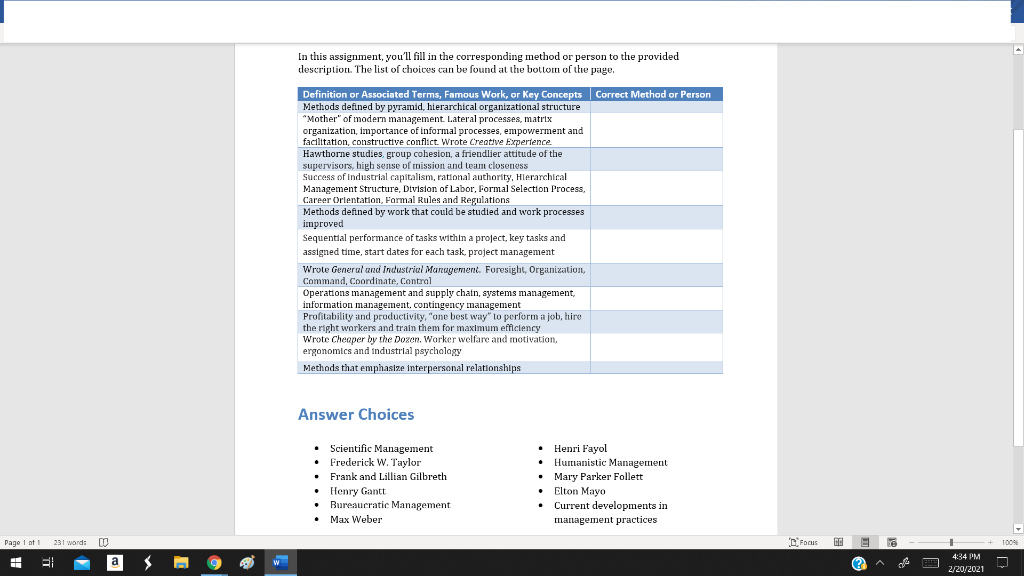 Read the answer choices in the left column and
