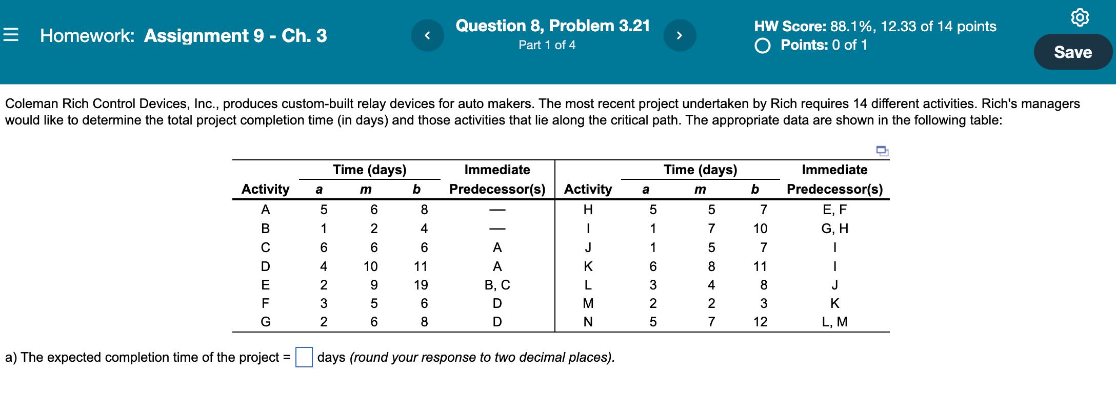 Homework: Assignment 9 - Ch. 3 Question 8,