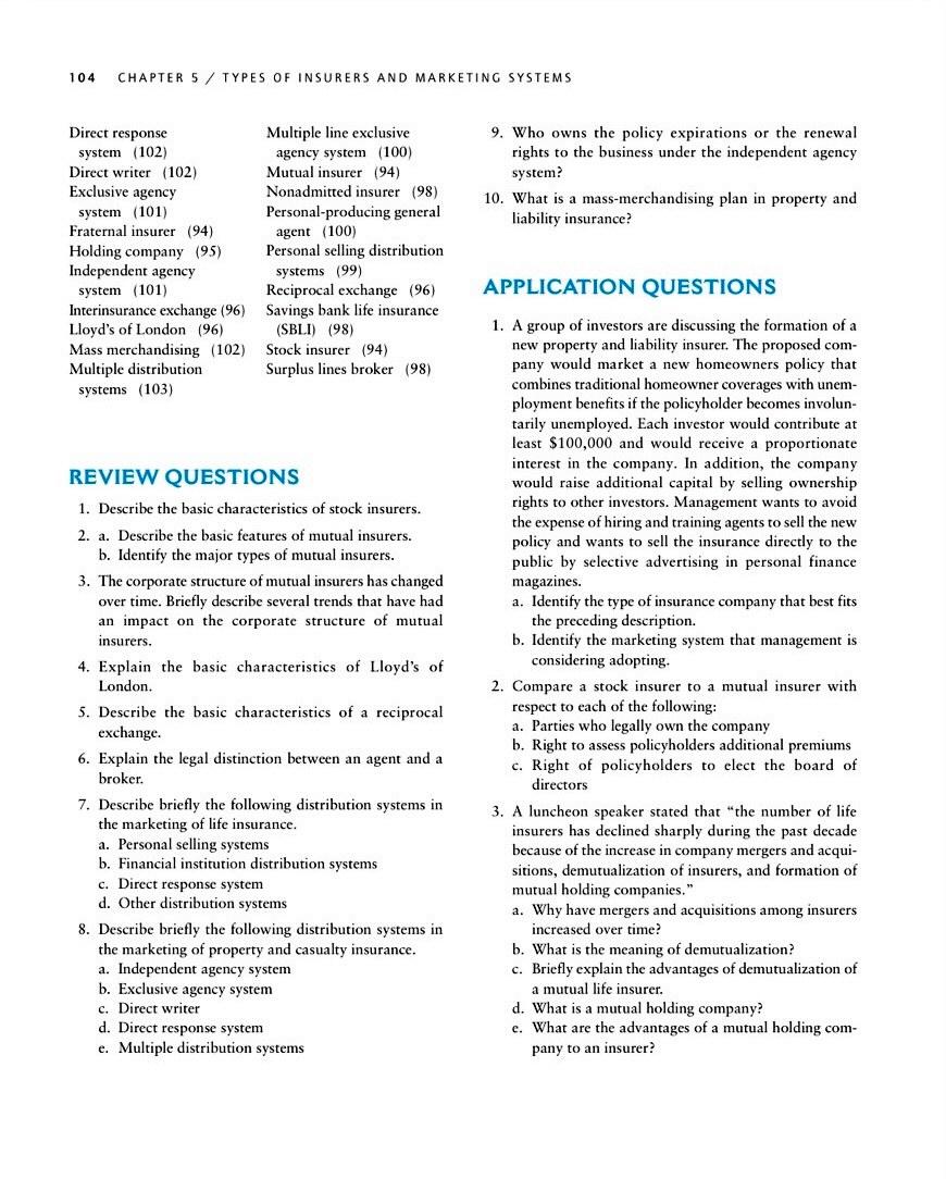 APPLICATION QUESTION 2 a.b.c. 104 CHAPTER 5 /