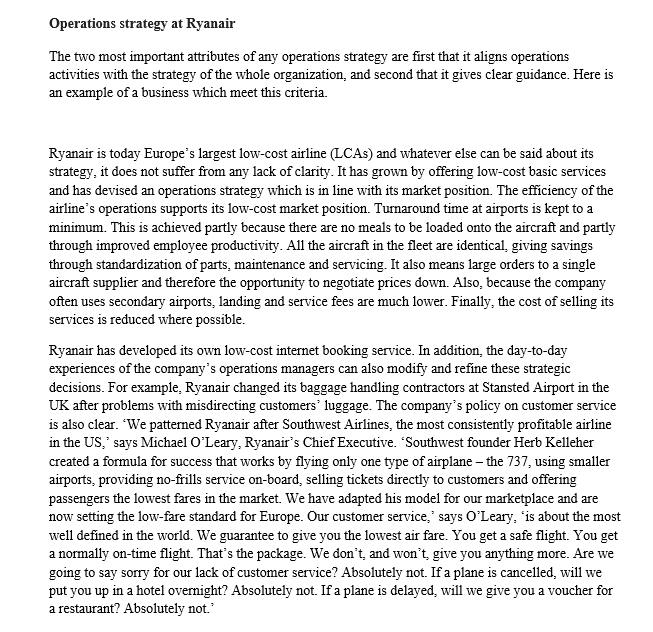 - Operations processes differ in their four Vs.