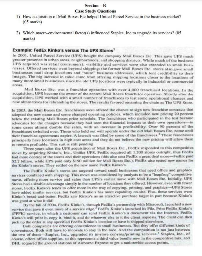 Section - B Case Study Questions 1) How