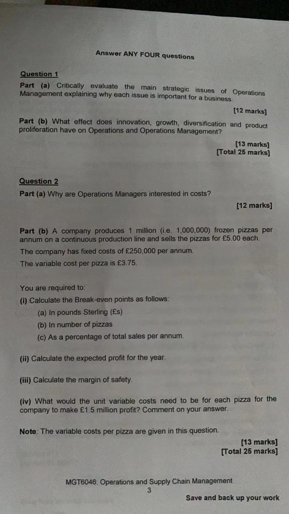 answer question two,please Answer ANY FOUR