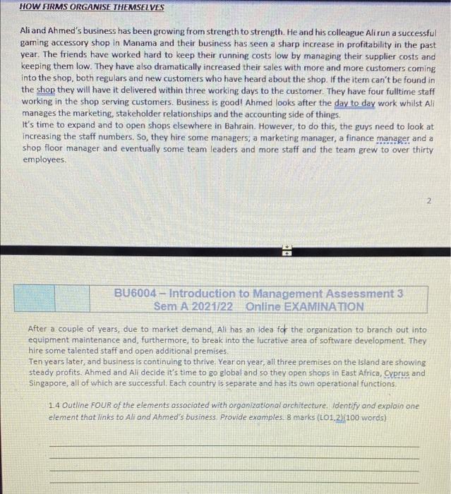 HOW FIRMS ORGANISE THEMSELVES Ali and Ahmed's