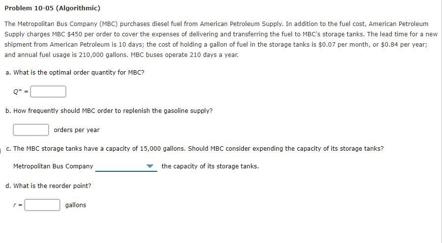 Problem 10-05 (Algorithmic) The Metropolitan Bus