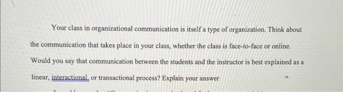 Your class in organizational communication is