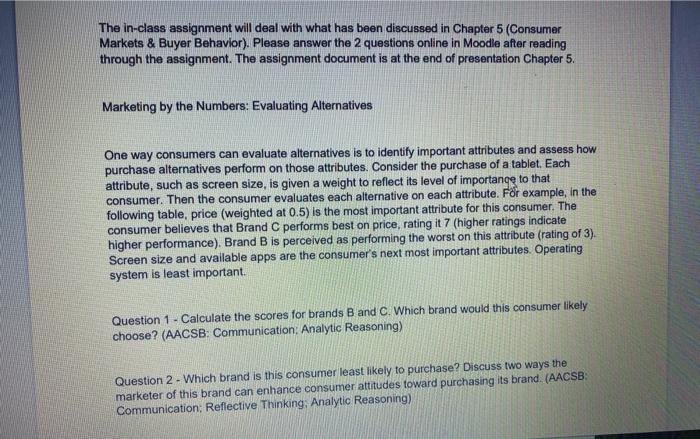 The in-class assignment will deal with what has