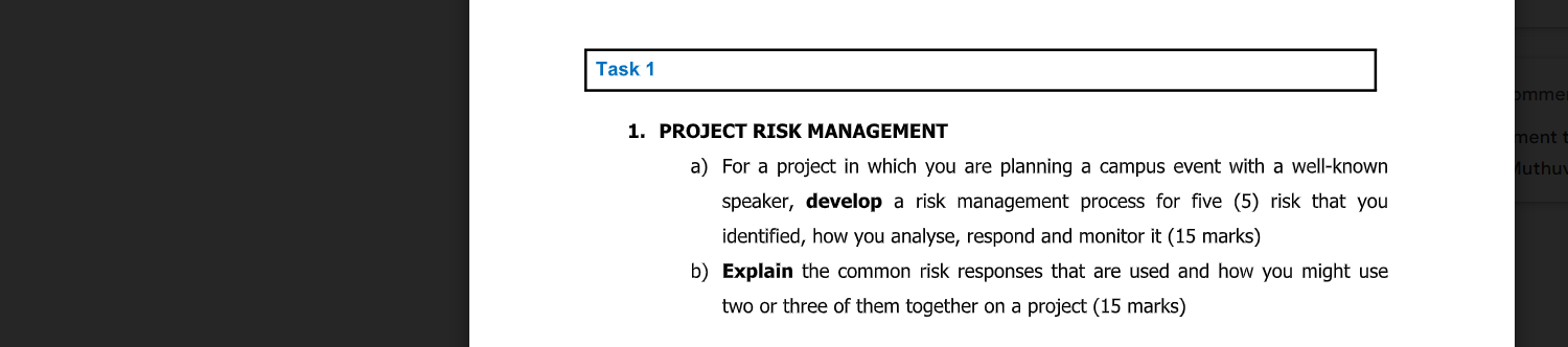 Task 1 imme nent t luthu 1. PROJECT RISK
