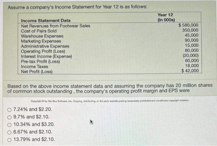 Assume a company's Income Statement for Year 12