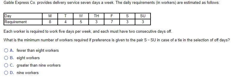 Gable Express Co. provides delivery service seven