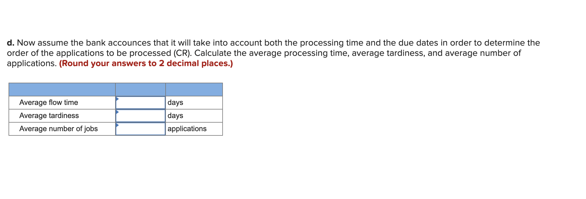 Additional Problem 16-1 (Algo) A bank receives