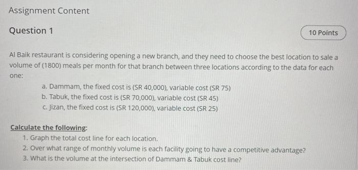 Assignment Content Question 1 10 Points Al Baik