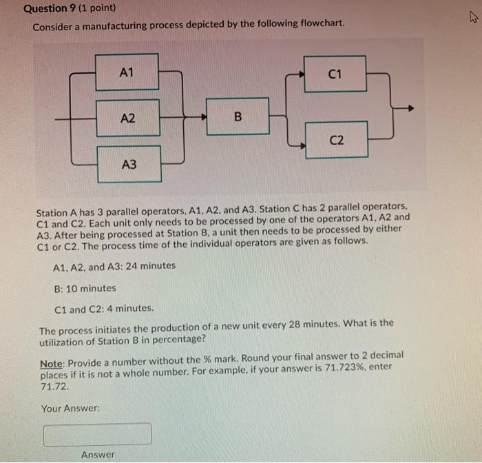 Question 9 (1 point) Consider a manufacturing