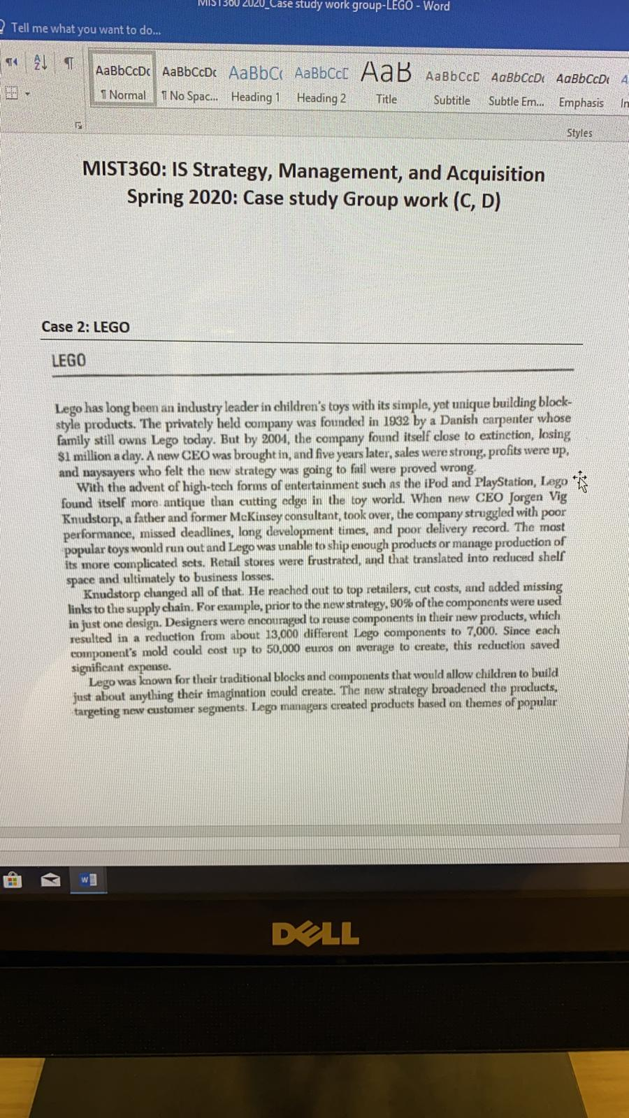 group D first question 1 MIST500 2020_Case study